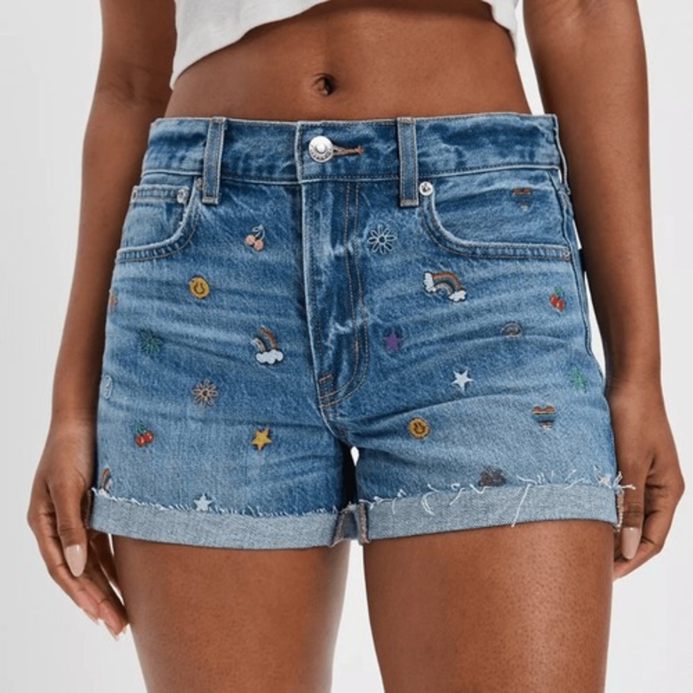 American Eagle AE Denim '90s Boyfriend Short High Rise Embroidered Shorts Size 0